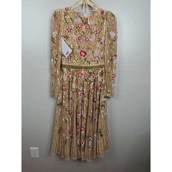 Mac Duggal 5415 Floral Tea Length Dress Sequin Beadwork Long Sleeve Size 8 NWT - Picture 11 of 13